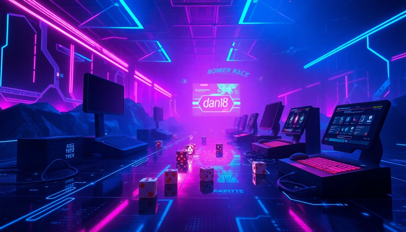 Explore the captivating digital world of dark168, featuring vibrant neon graphics and gaming elements.