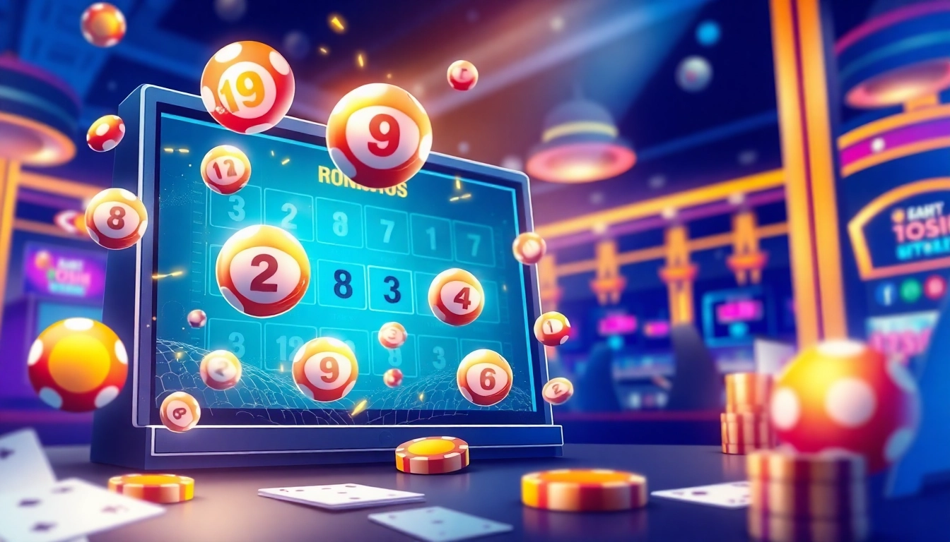 Experience the excitement of situs togel with vibrant lottery balls and casino elements.