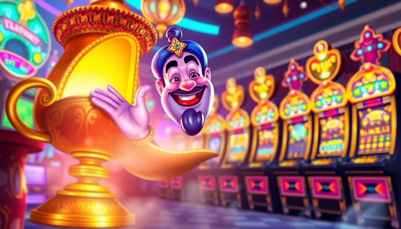 Experience the magic of genie168 as a joyful genie invites you to play exciting slots.