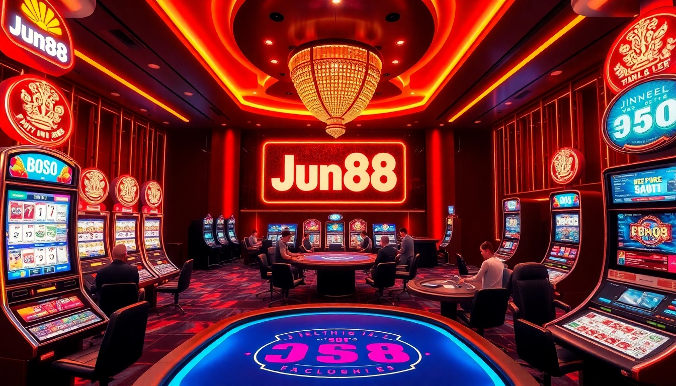 Experience thrilling gaming with Jun88 in a luxurious online casino atmosphere filled with excitement.