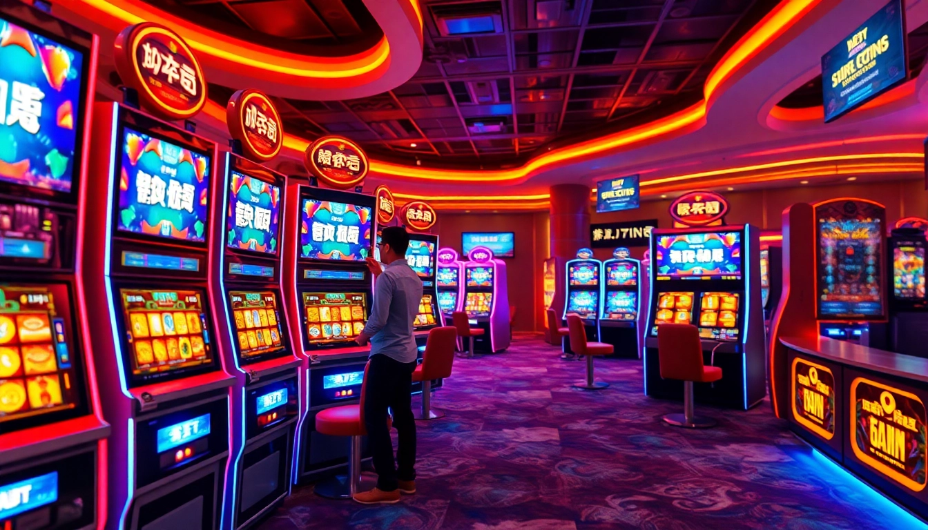 Experience สล็อตเว็บตรง in a thrilling online casino environment with vibrant slot machines.