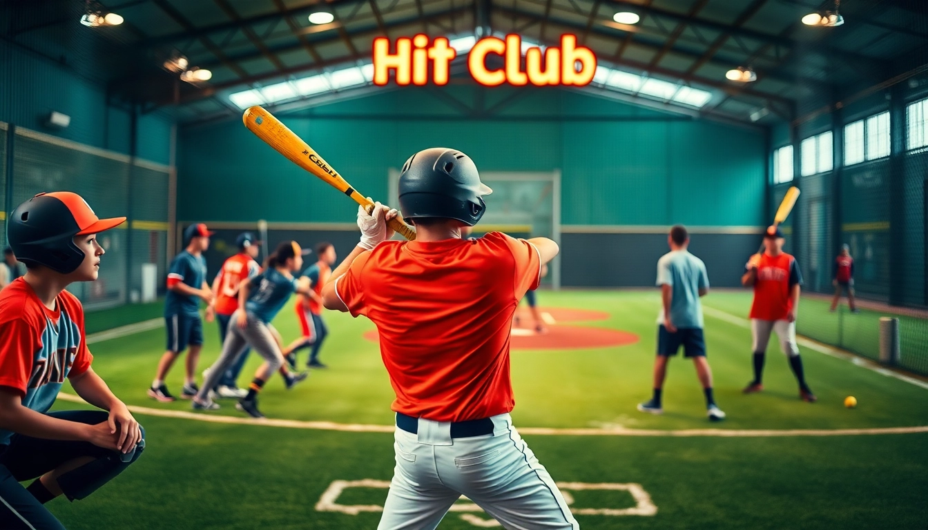 Young athletes swinging bats during a training session at Hit Club, showcasing teamwork and determination.