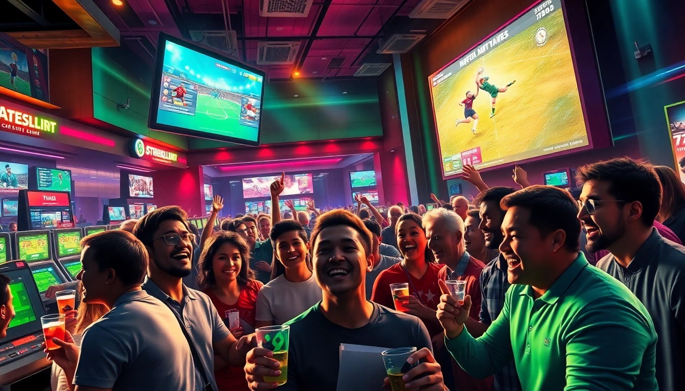 Gamblers celebrating their wins at https://789wint2.com/ during an exciting sports betting event.