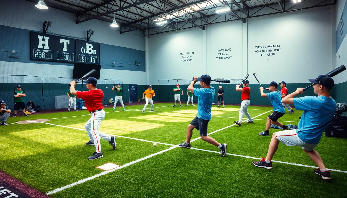 Young athletes training at the hit club baseball facility, showcasing teamwork and skill.