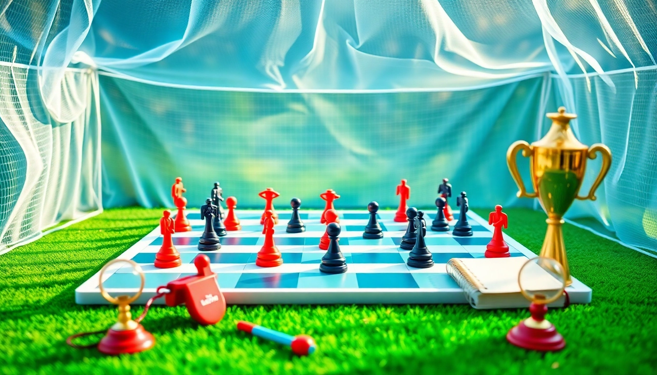 Action-packed scene showcasing football strategy on a chessboard for 58win.