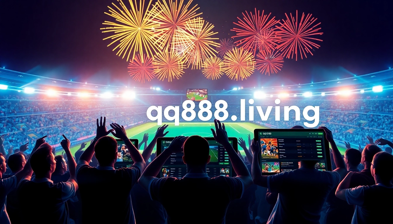 Engage with the vibrant online betting scene at qq88.living with dynamic sports graphics and cheering fans.