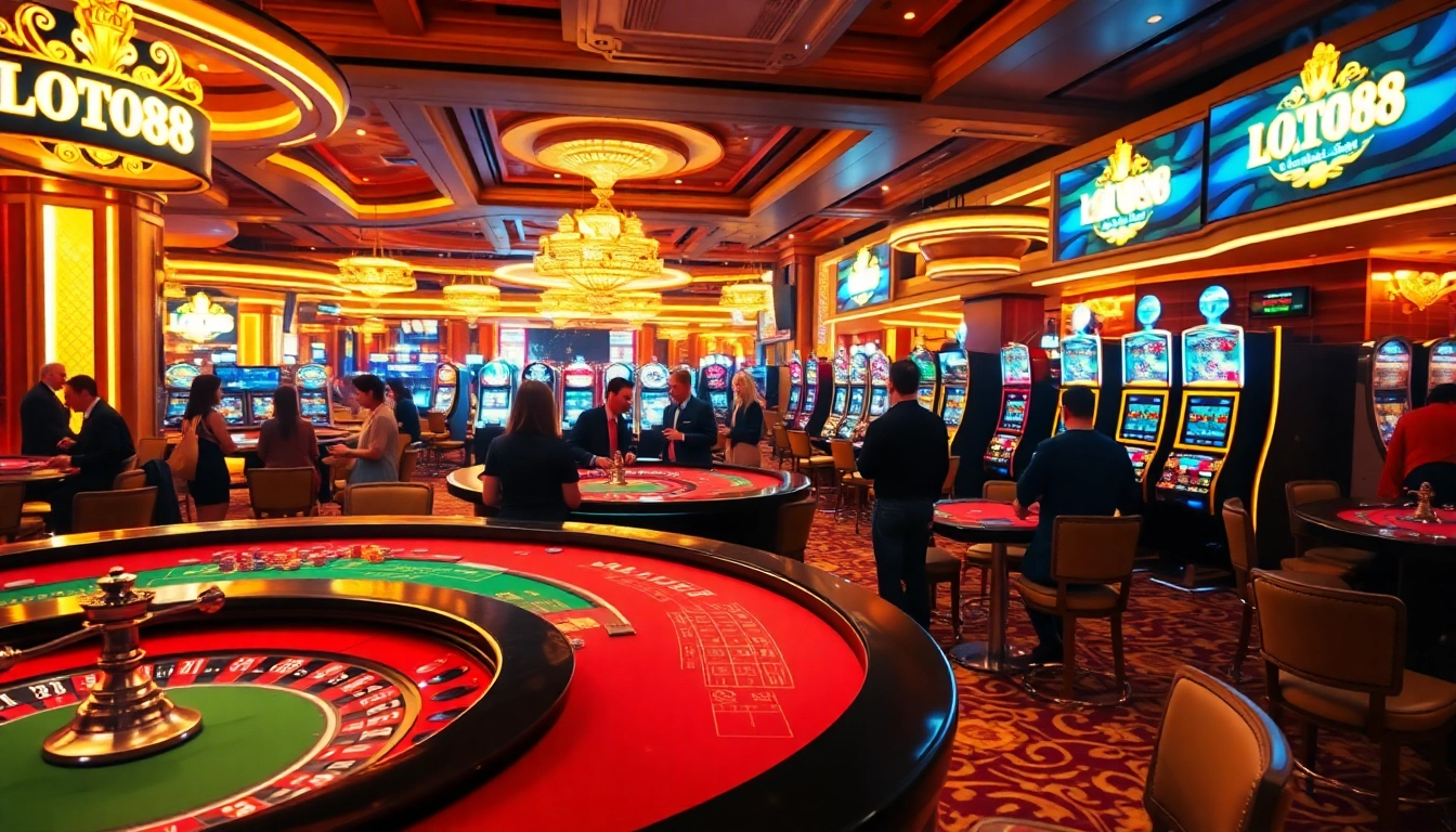 Experience thrilling gameplay at https://loto188fun.me/ with colorful poker chips and excited players at a casino table.