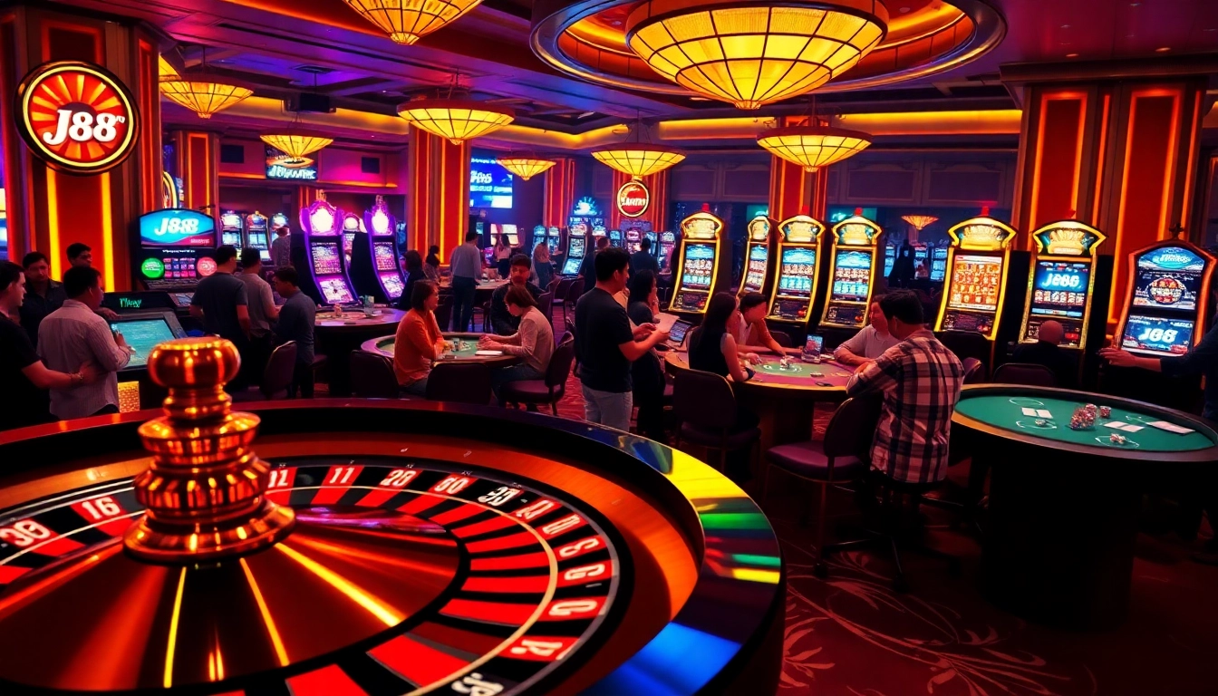 Experience the excitement of J88 đăng nhập as players engage in thrilling casino games including roulette and poker.