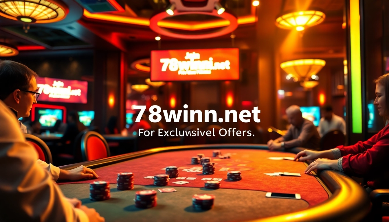 Gamblers engage at a poker table, showcasing the thrill of 78winni.net's online gaming options.