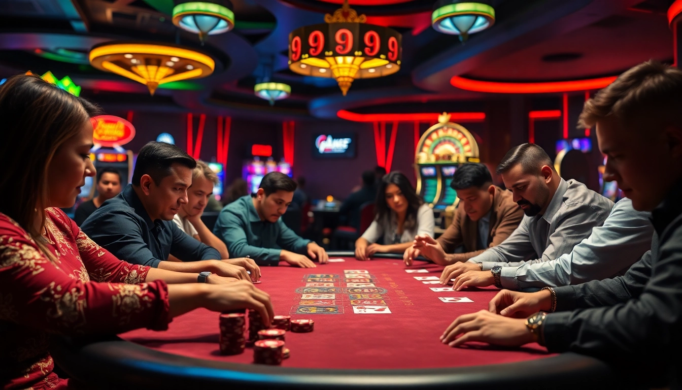 Engaging poker players deep in strategy at a casino, highlighting the excitement of top 10 game bài đổi thưởng.