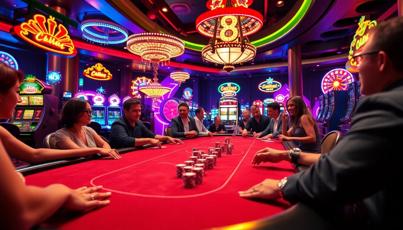 Experience the excitement of free ai sex chat as players engage around a lively poker table amidst vibrant casino activity.