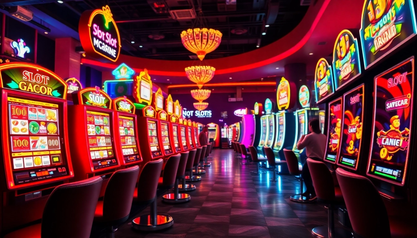 Engage with the thrill of slot gacor machines lighting up the casino floor as players celebrate their wins.