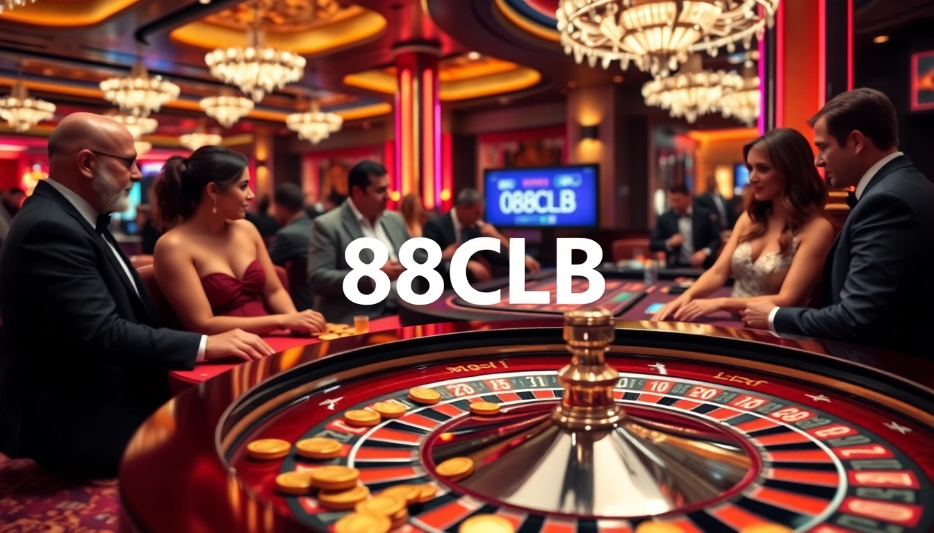 Experience 88CLB action at a high-stakes roulette table surrounded by eager players.