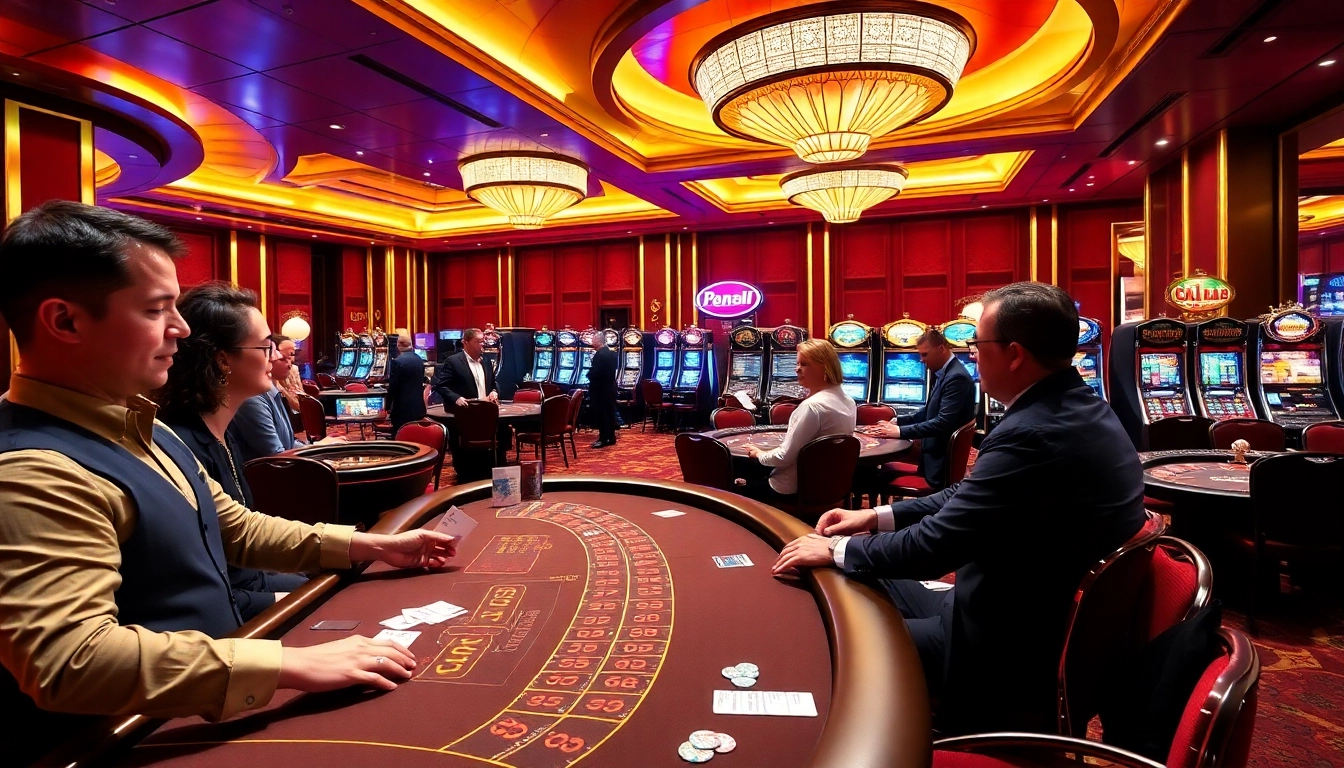 FB88 casino scene with players at tables, enjoying blackjack and roulette.