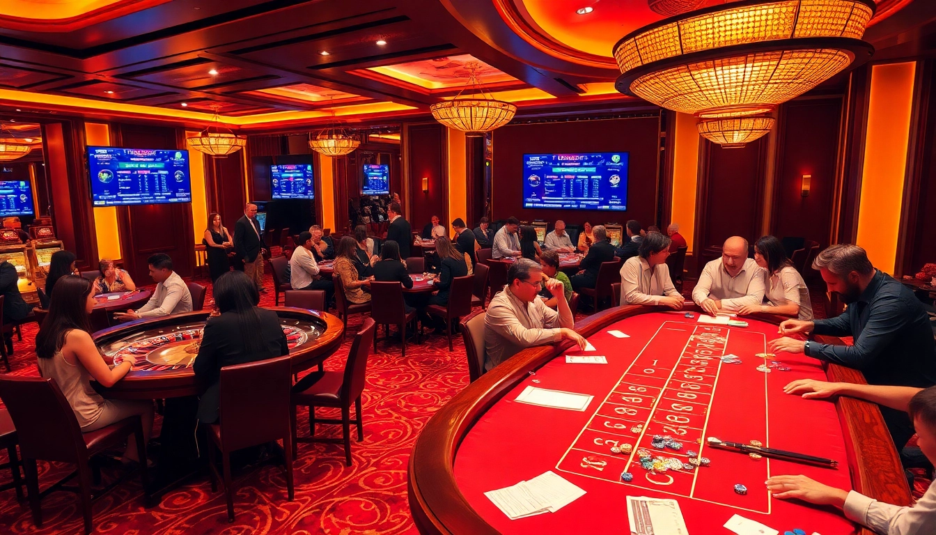 Experience thrilling gameplay at Supertkb88 casino with vibrant roulette and poker action unfolding.