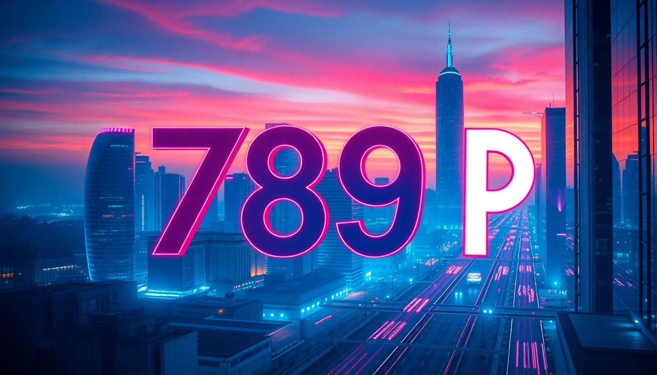 Showcase the vibrant cityscape of 789 P illuminated by neon lights and modern architecture.
