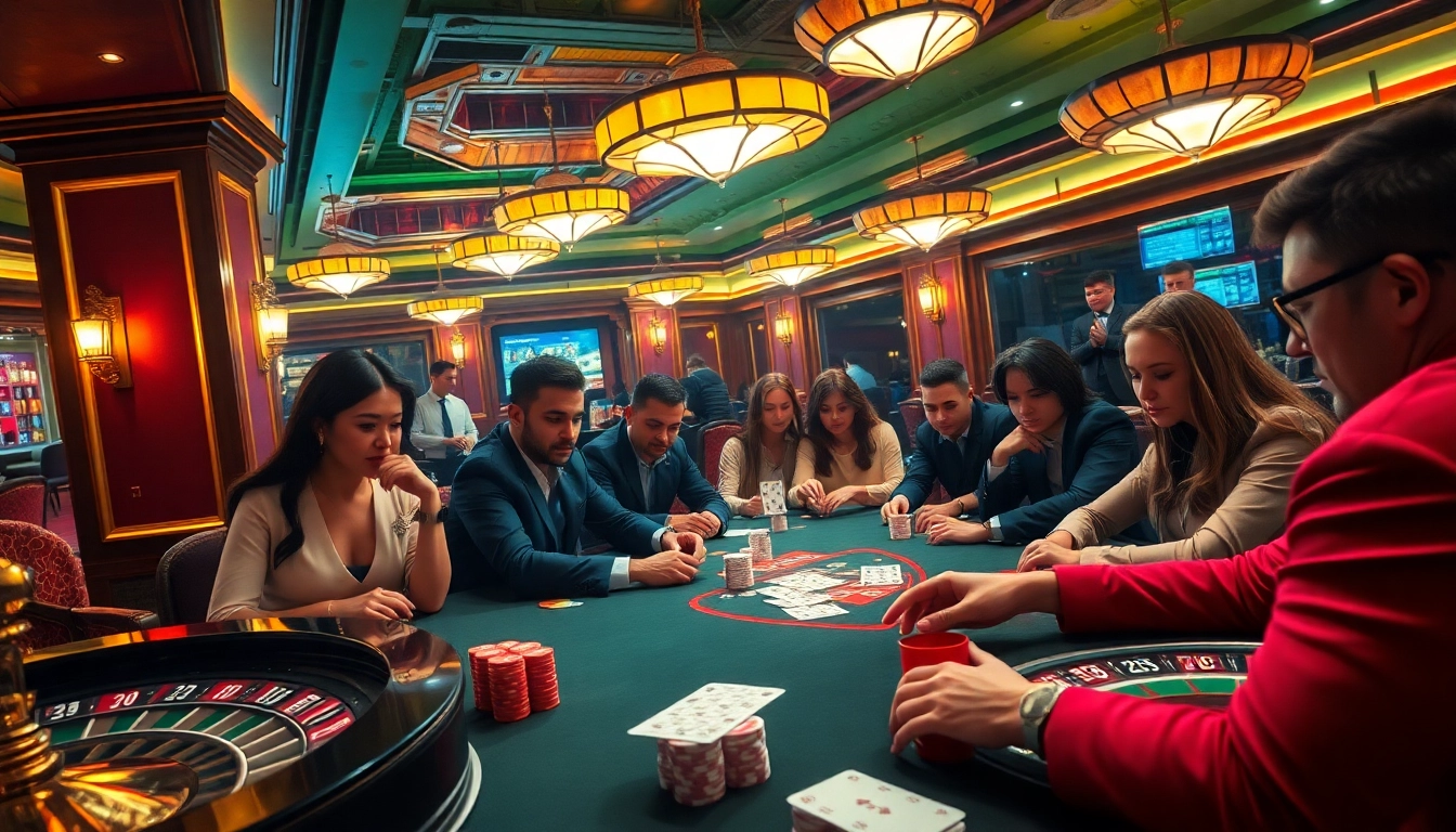 Players strategizing in an intense poker game at ggwin casino, showcasing vibrant betting atmosphere.